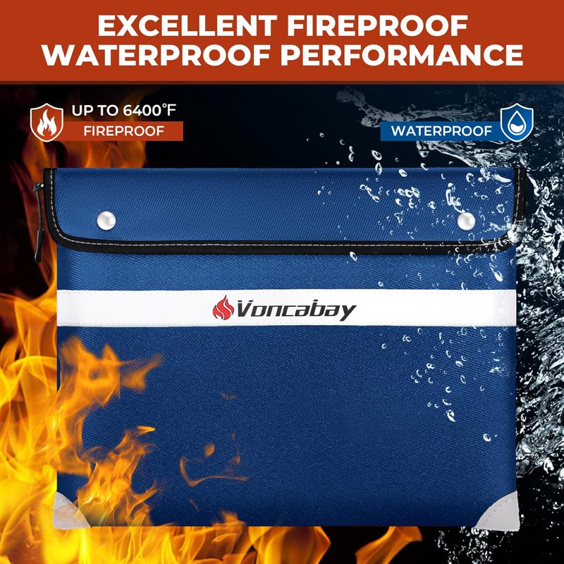 Fireproof Document Bag 6400°F with Reflective Strip Waterproof Safety Storage