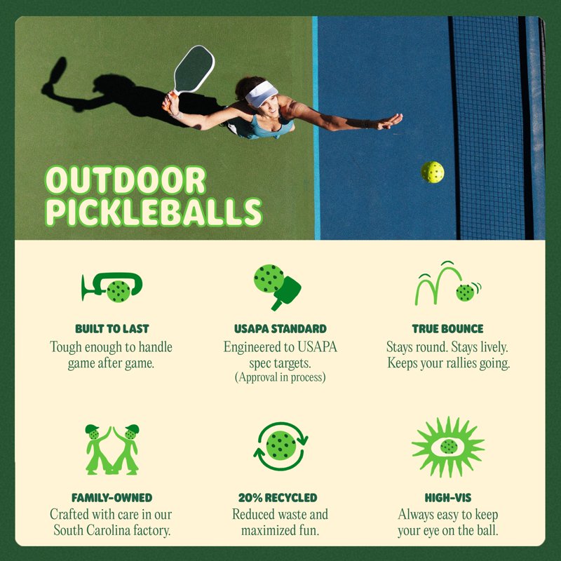 50-Pack AMP Easy Rally 40 Outdoor Pickleballs - Neon Yellow-Green, 40-Hole