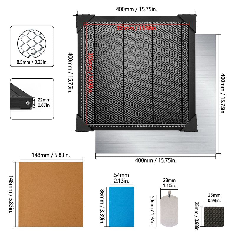 Honeycomb Laser Bed for Engraving and Cutting Machines - Steel Table, 440x440mm