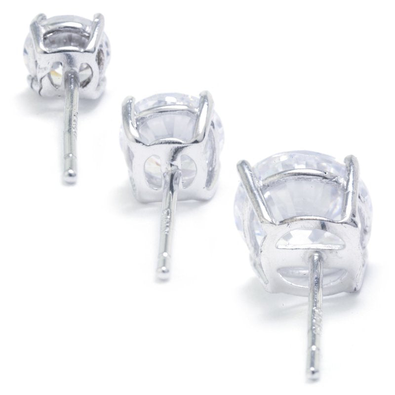 Sterling Silver Cubic Zirconia Stud Earrings Set for Women & Teens - 3 Pairs