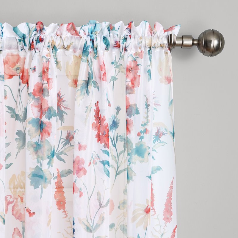 2 Pack Sheer Voile Curtain Panels with Rod Pocket - White Floral, 58x84 Inches