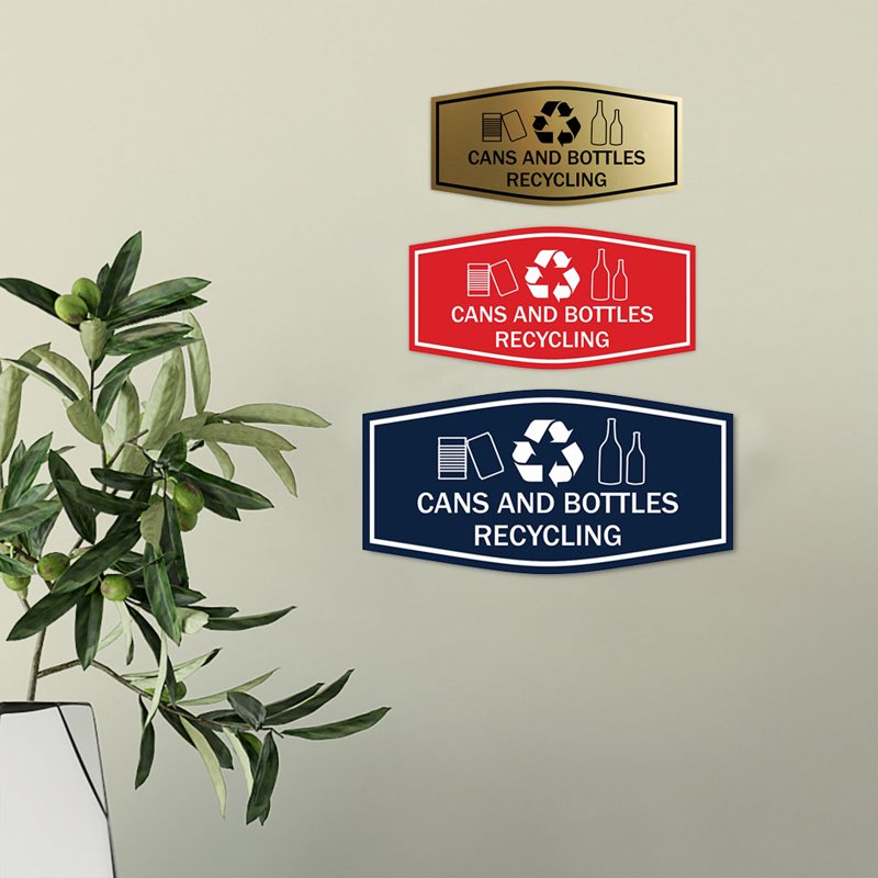 Can & Bottle Recycling Sign - Small, Ivory & Dark Brown, Indoor/Outdoor