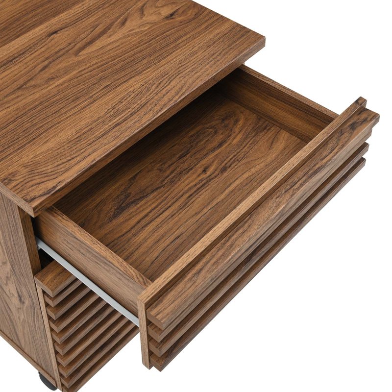 Modern Wood and Plastic File Cabinet - Walnut Finish, 2-Drawer Office Storage