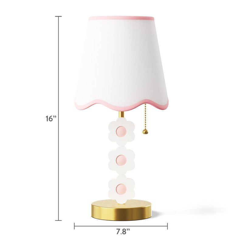 Kids Daisy Table Lamp - 16 Inch Antique Brass with White Scalloped Shade