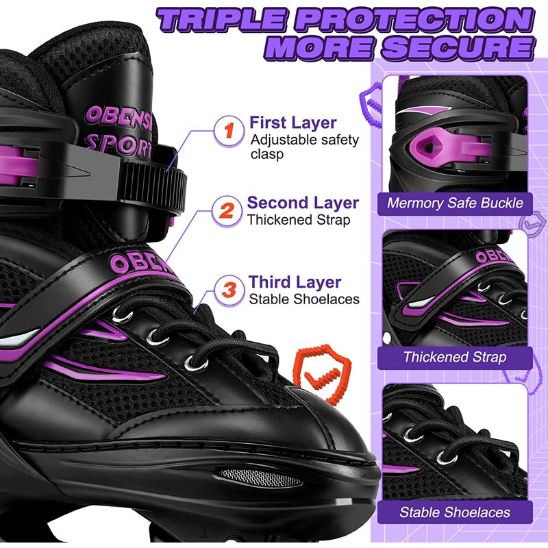 Adjustable Kids Inline Skates with Light-Up Wheels - Unisex Roller Blades