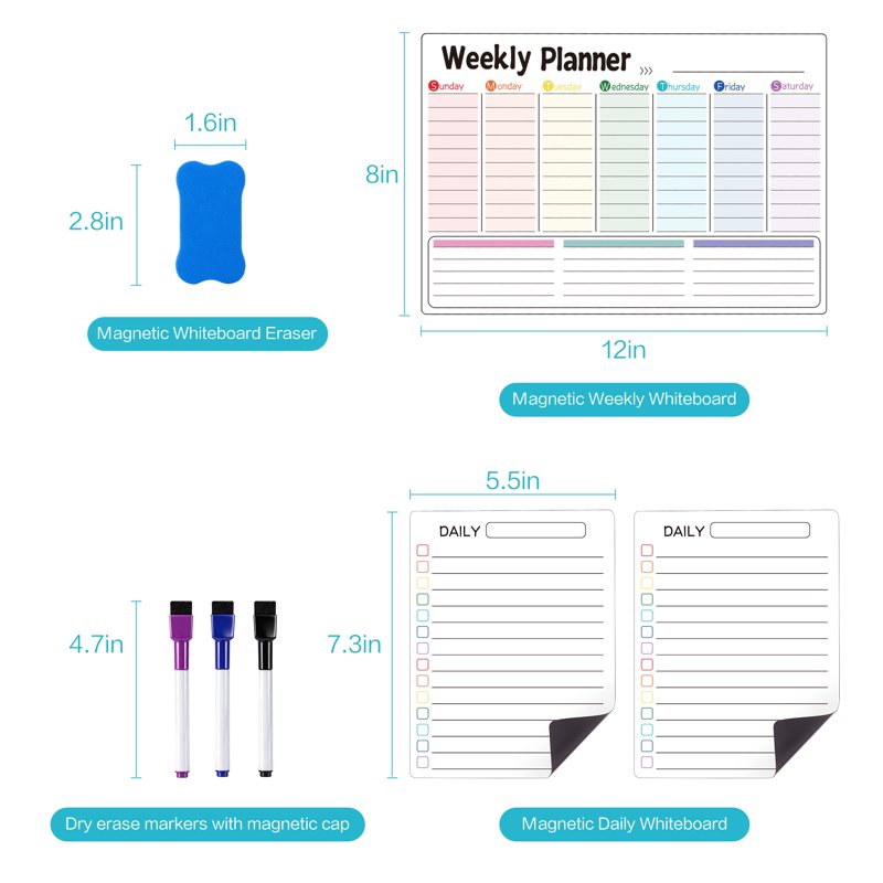 Magnetic Whiteboard Calendar Set for Fridge Weekly & Daily Planner Reusable Dry Erase Surface