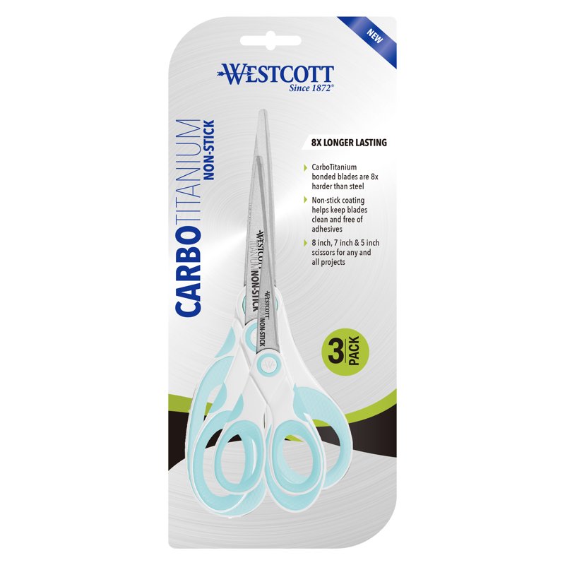 Non-Stick Craft & Office Scissors 8 7 5 Inch 3-Pack - Sharp, Durable, Comfortable Handles