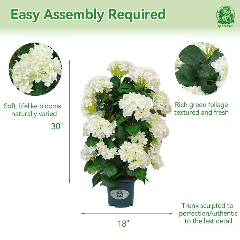 Artificial Hydrangea Bush 30 Inch Faux Flower for Home Decor Outdoor UV-Resistant