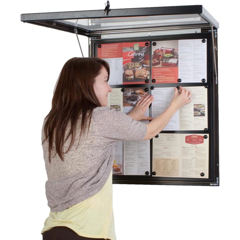 Weather-Resistant Outdoor Indoor Bulletin Board with Locking Door - Aluminum, 27x31 Inches