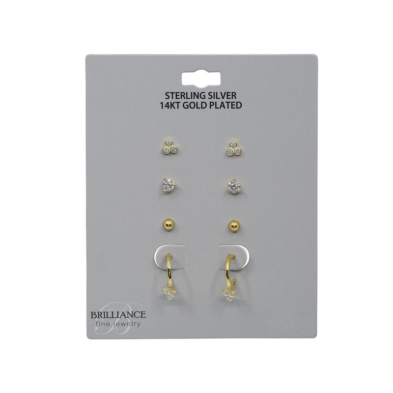 Simulated Diamond Hoop & Stud Earring Set in 14K Gold-Plated Silver