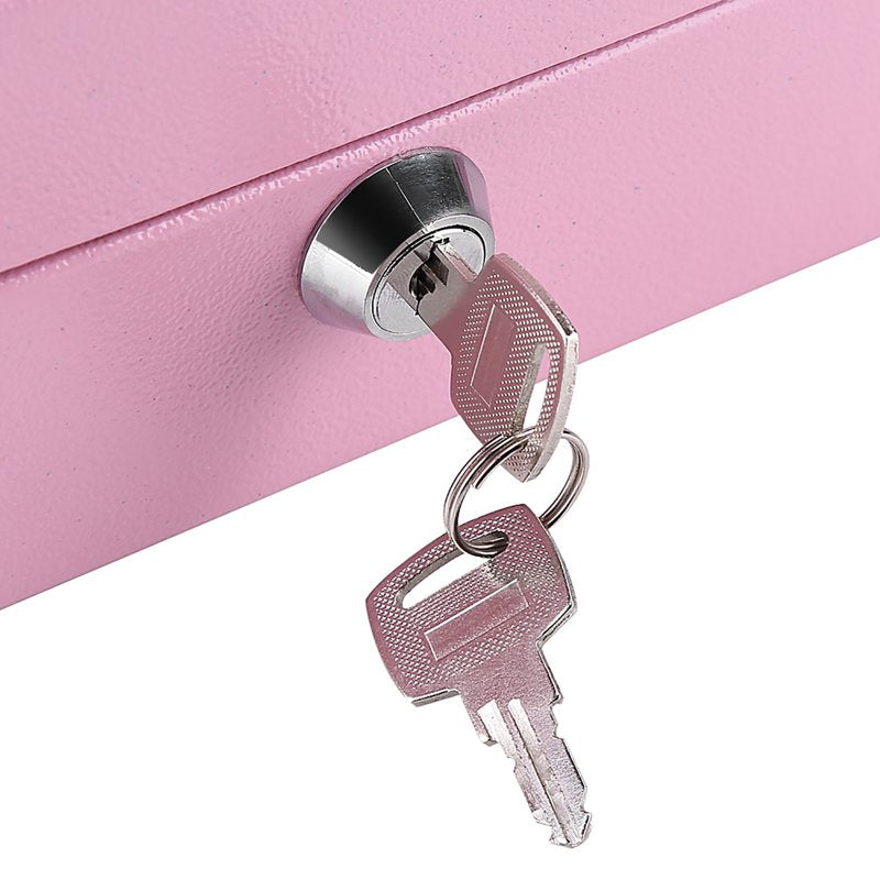 Mini Fireproof Waterproof Lock Safe with Key Lock and 6 Compartments - Pink