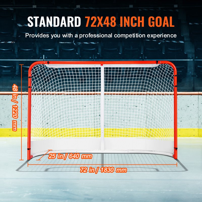 Portable Hockey Goal Net 72x48 Inches Steel Frame Indoor Outdoor Sports Equipment