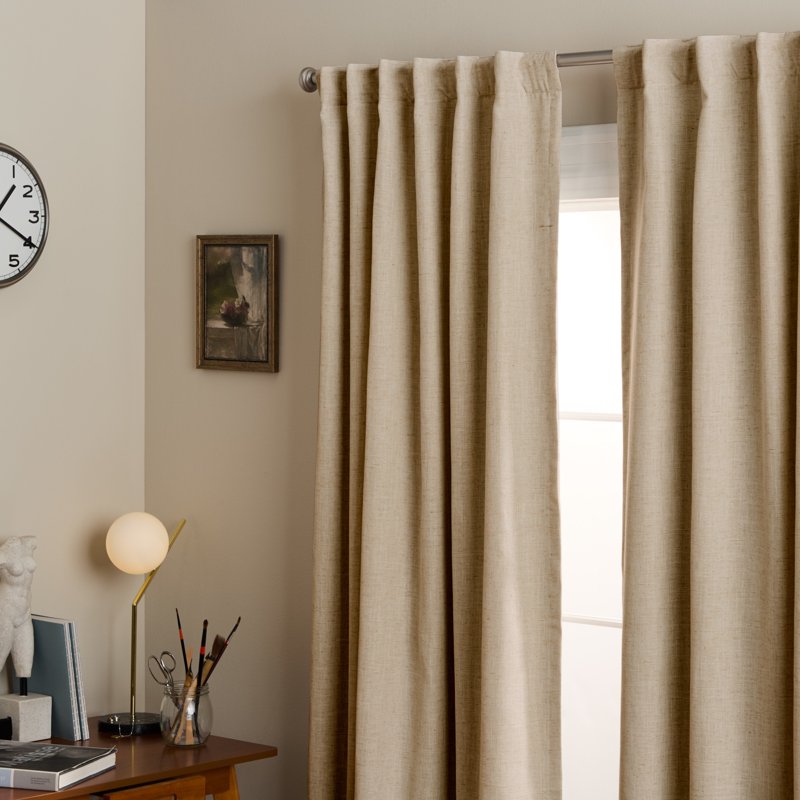 Indoor Blackout Linen Textured Curtains Set - Energy Efficient, 2-Pack