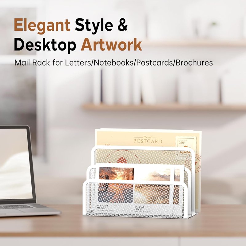 Mesh Metal Mail Organizer with 3 Slots - Desktop File Holder for Office & Home