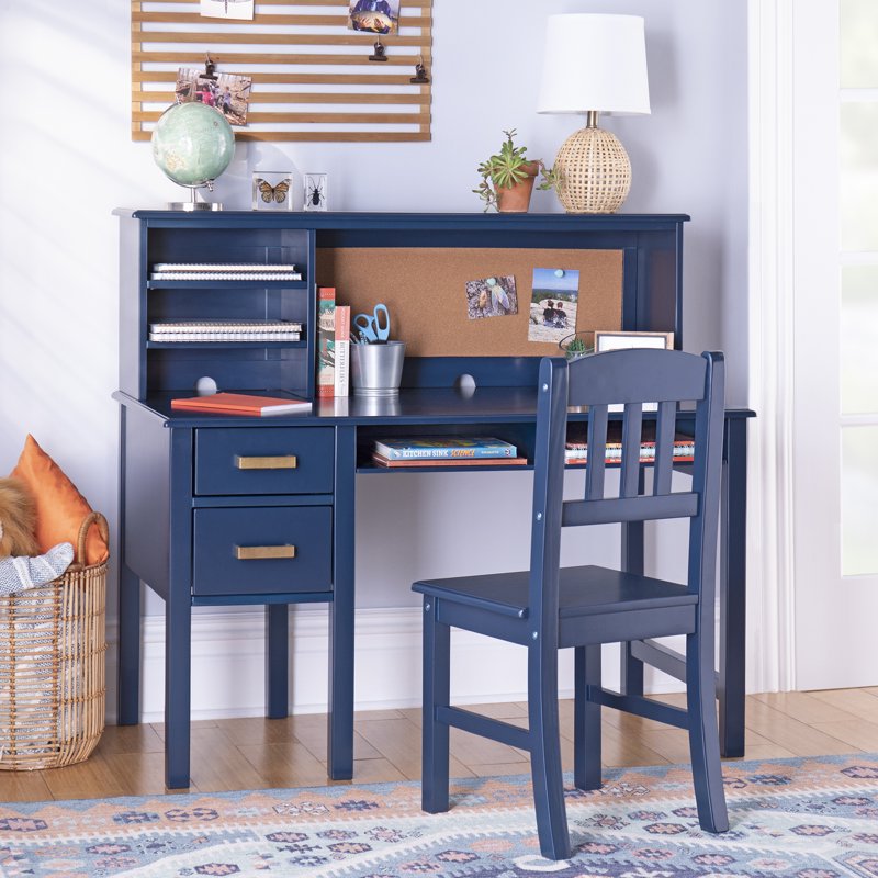 Kids Desk and Chair Set with Hutch - Wooden Study Table for Bedroom & Learning