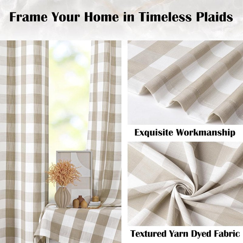 Buffalo Plaid Window Curtain Panels - Rustic Farmhouse Style 40x63 Inches