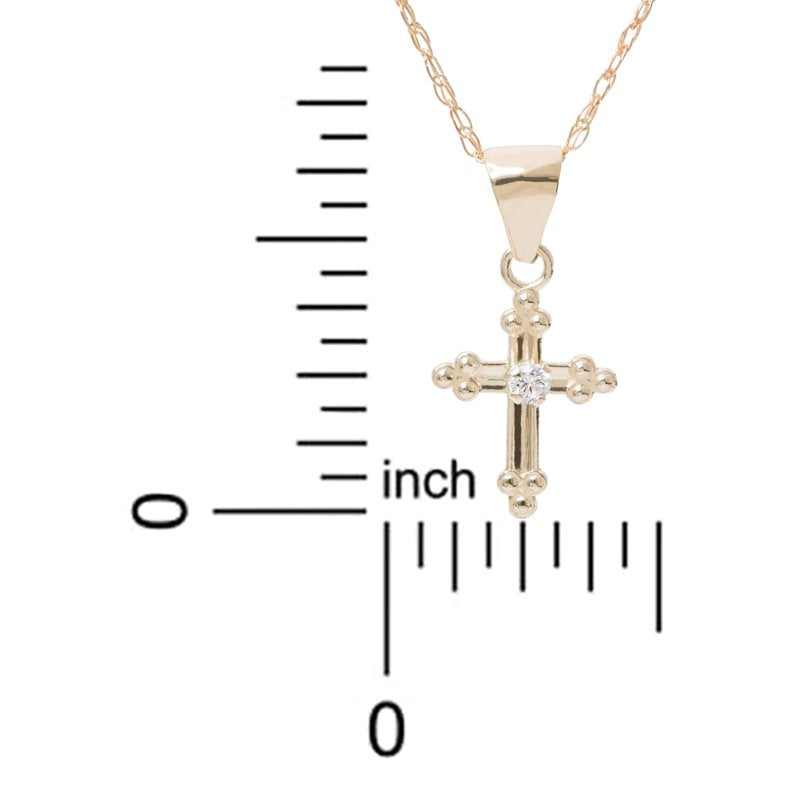 Girls Tween Gold Cross Pendant Necklace 14K Yellow Gold CZ 18 Inch Chain
