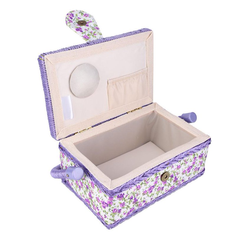 Handmade Sewing Basket Organizer with Double Layer Storage & Floral Print