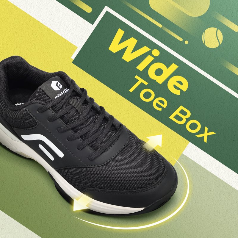 Wide Fit Tennis & Racquetball Shoes for Men with Arch Support - All Court
