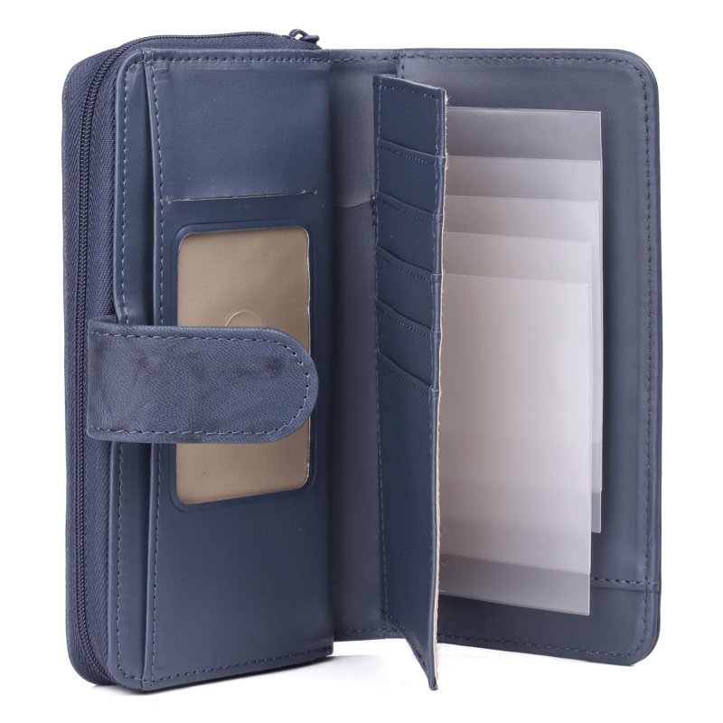 Women's Leather Checkbook Wallet with Multiple Card Slots and Zippered Compartments