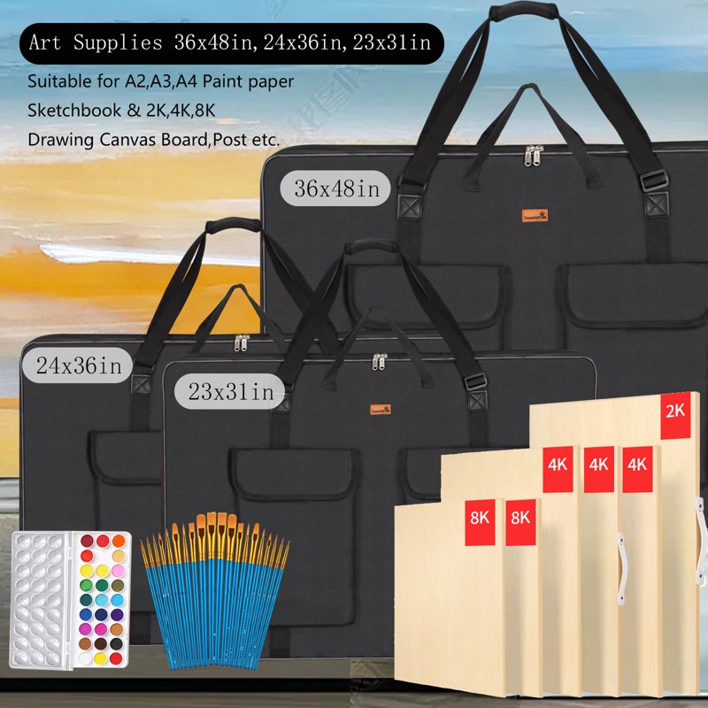 Large Waterproof Art Portfolio Case 24x36 with Shoulder Strap, Artist Storage Bag