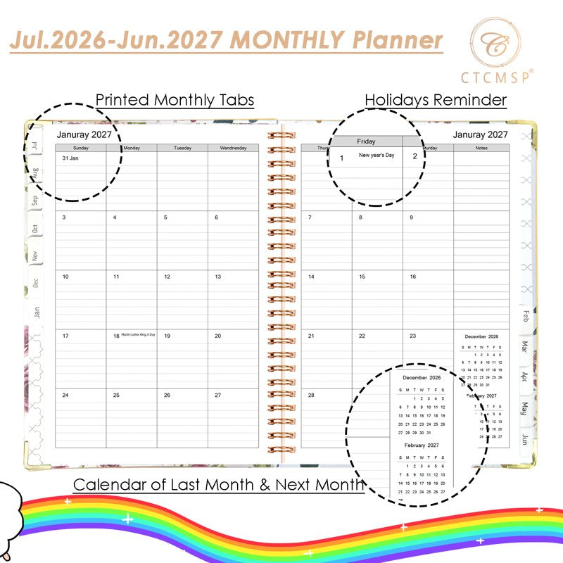 2026-2027 Academic Planner Notebook Floral Weekly & Monthly Organizer
