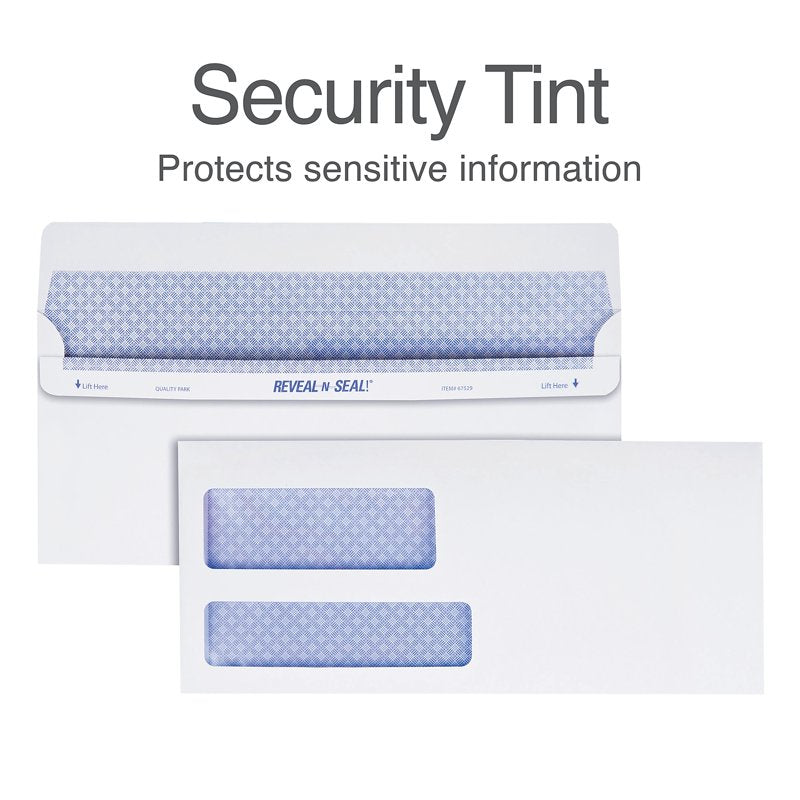 Security Double Window Envelopes #9 - Self-Sealing, Tamper-Evident, 3 7/8 x 8 7/8 Inches, Pack of 500