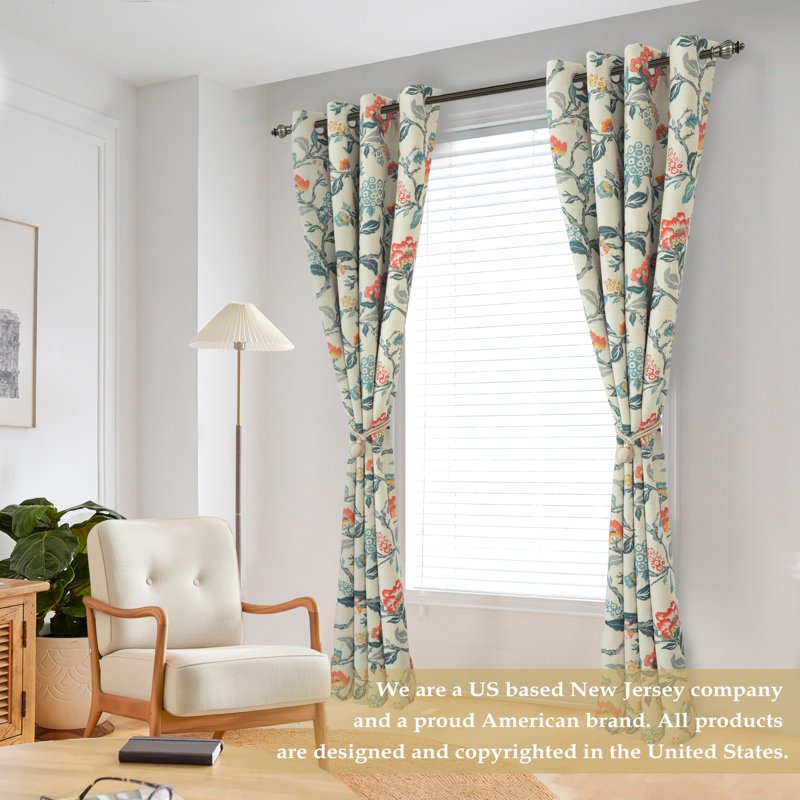 Thermal Blackout Window Curtains Set of 2 - Floral Botanical Linen Look 52x84 Inches