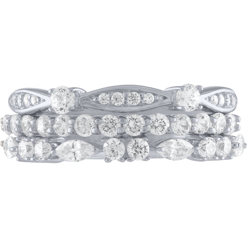 Simulated Diamond Stackable Rings in Sterling Silver - Adjustable Sizes