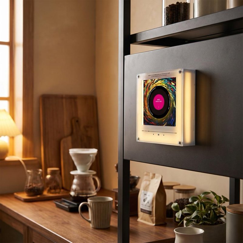 Programmable NFC Music Refrigerator Magnet with Vinyl Discs & LED Light - Home Decor Gift