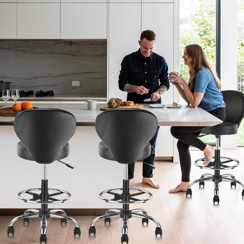 Drafting Chair Rolling Swivel Stool with Back Support & Foot Rest - Adjustable Hydraulic Office & Salon Stool