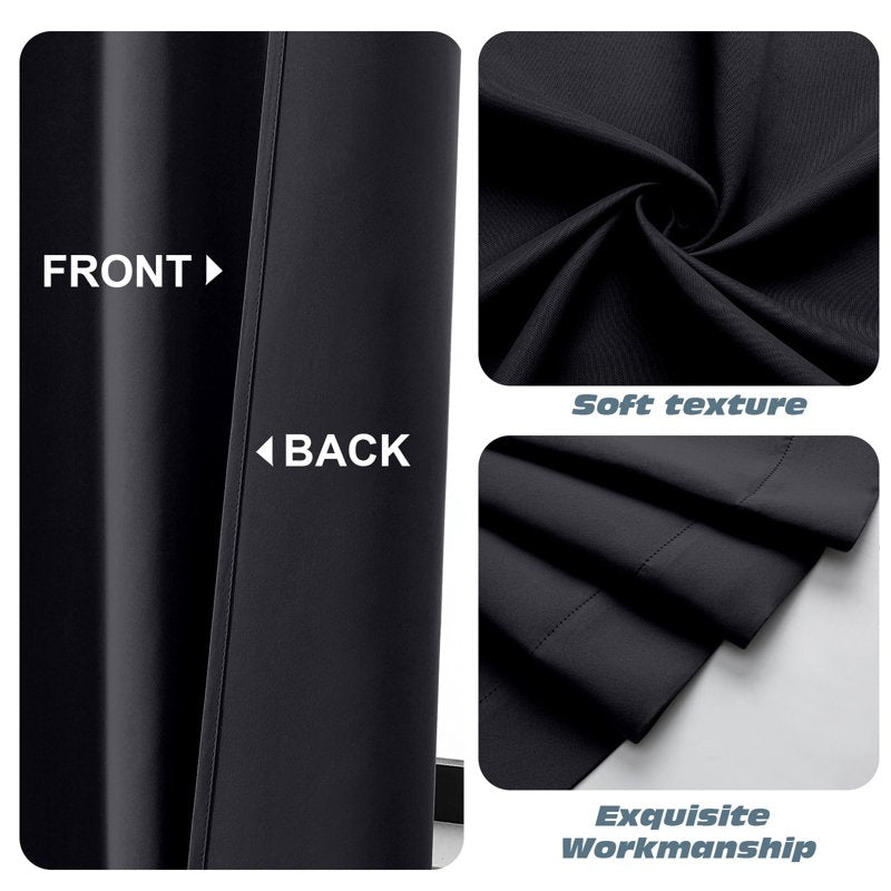 Blackout Window Valance 60 Inch Wide for Kitchen Bedroom Living Room - Black Polyester