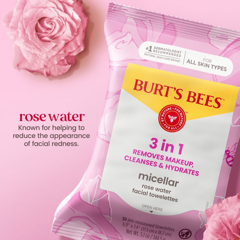 Micellar Rose Water Facial Wipes 3-Pack - Hydrating Makeup Remover & Cleanser