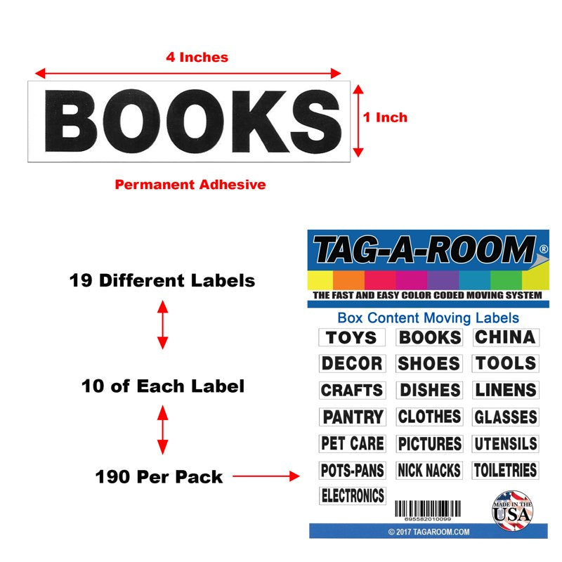 Moving Labels Pack 190 Content Labels for Packing & Organization