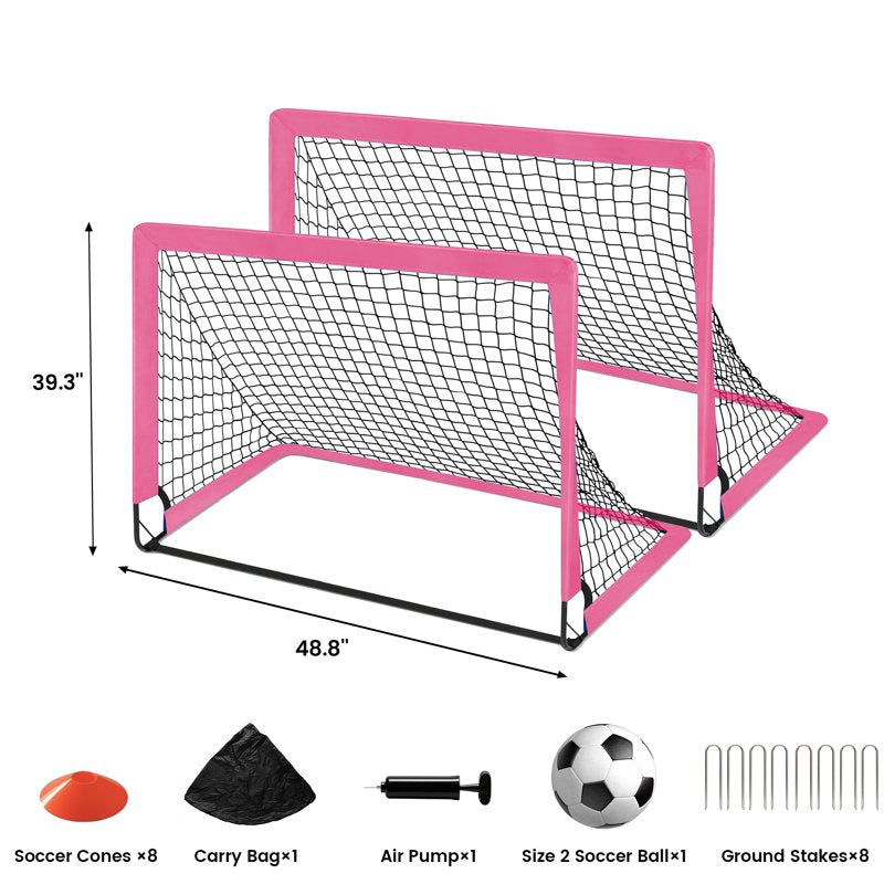 Pop-Up Soccer Goal Set (2 Pack) 4'x3' Backyard Training Net with Ball & Accessories