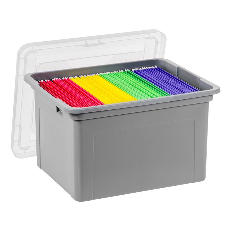 Plastic Storage File Box with Snap-Tight Lid - Legal & Letter Size, Gray 18"