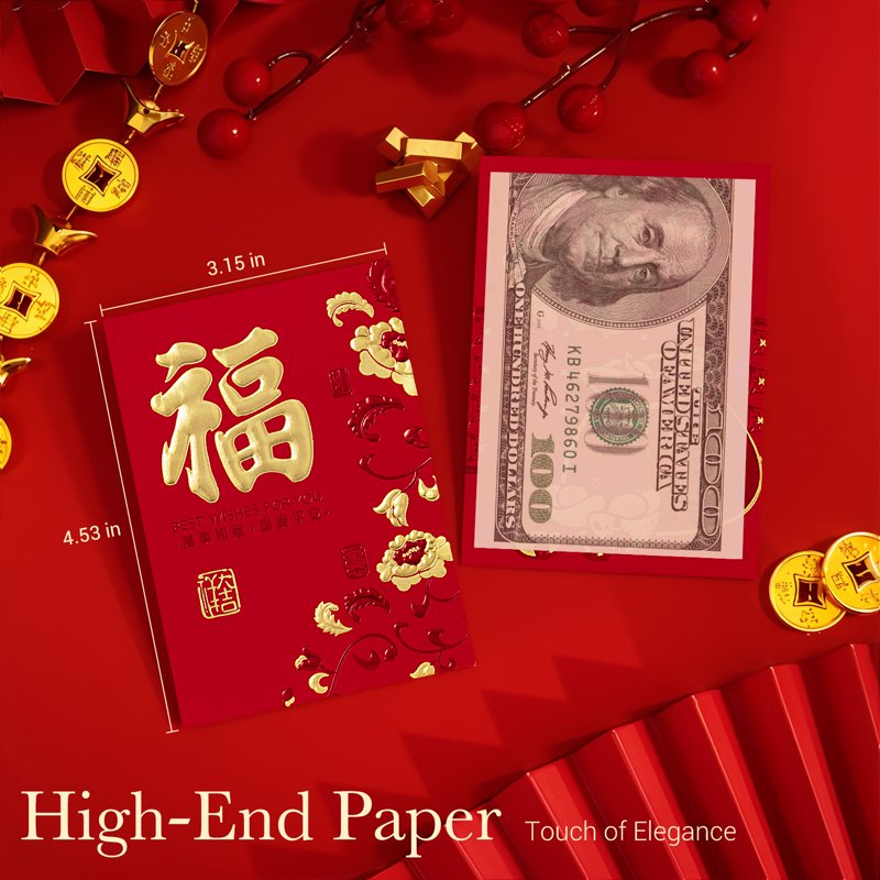 Year of the Horse 2026 Red Envelopes Set of 36 with Gold Foil Lucky Money