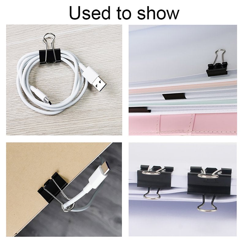 Metal Binder Clips Set - Assorted Sizes, 200 Black Office Clips