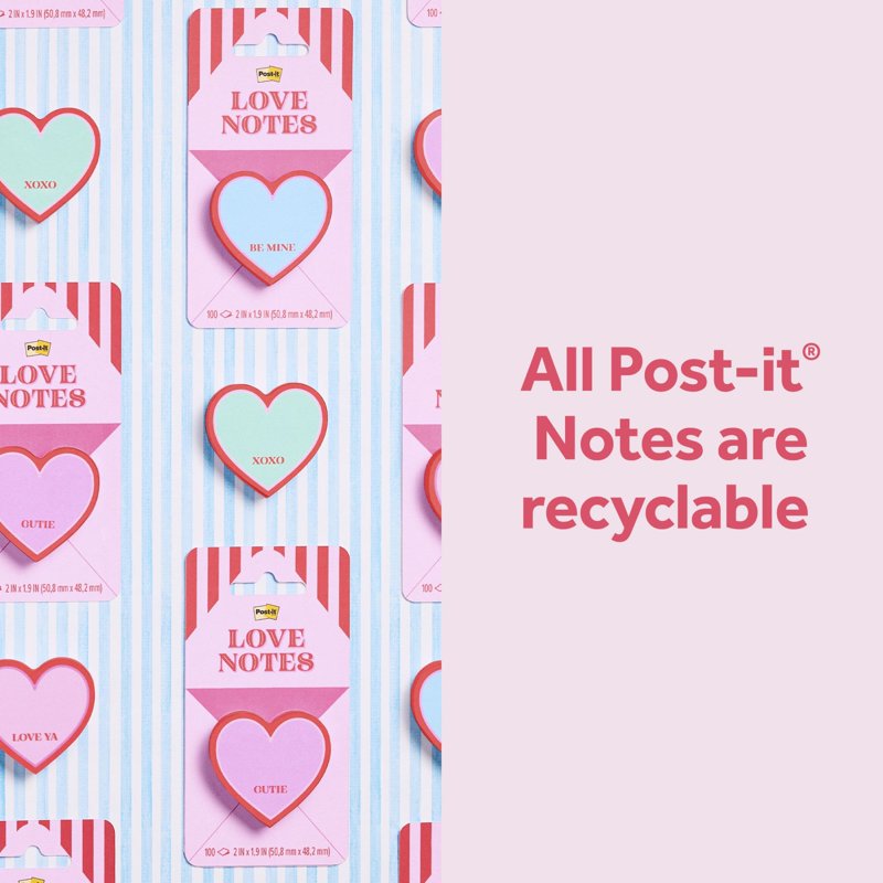Post-it Heart Stamp and Pink Envelope Love Notes Set - Valentines Day Gift
