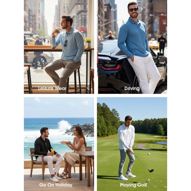Men's Golf Polo Shirts Long Sleeve UPF 50+ Lightweight Quick Dry Casual Tops