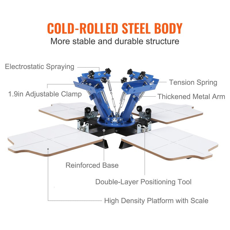 4 Color 4 Station Screen Printing Machine for T-Shirts - Rotatable Silk Screen Press