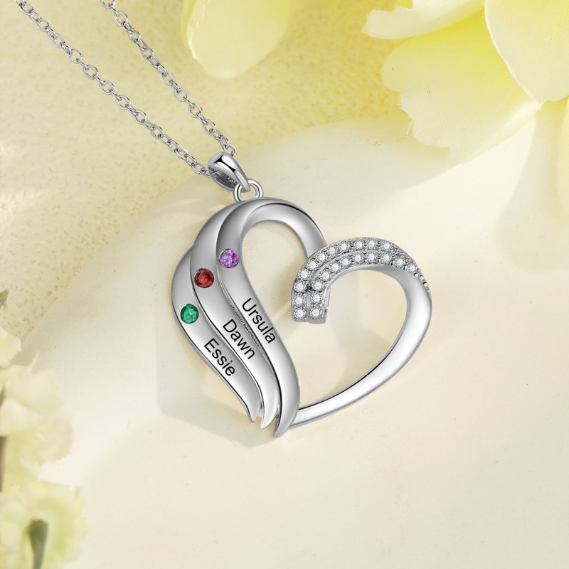 Personalized Brass Family Necklace with Birthstones for Women - Mother Gift