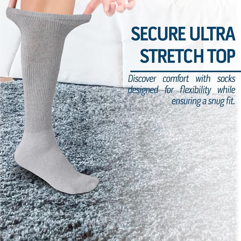 Diabetic Over-the-Calf Knee High Socks - Non-Binding Cushioned Cotton 6 Pairs