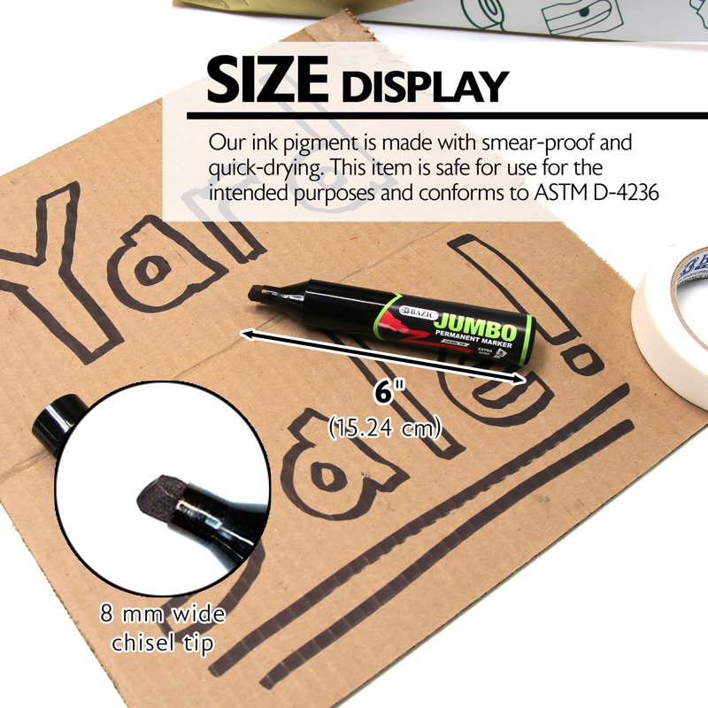 Jumbo Chisel Tip Permanent Markers - Waterproof & Fade-Resistant Black Markers (2 Pack)