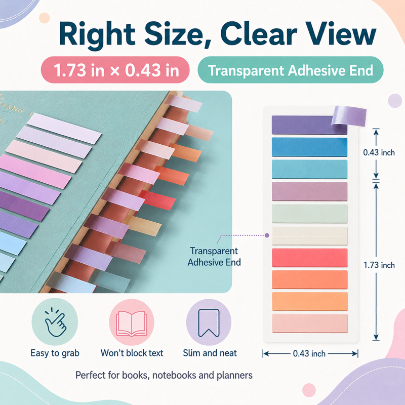 3600 Pack Colorful Repositionable Book Tabs - Writable Sticky Note Flags