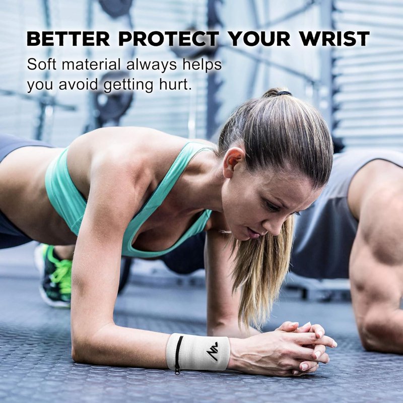 Zipper Wrist Wallet for Running & Sports - Cotton Sweatband with Key Pocket