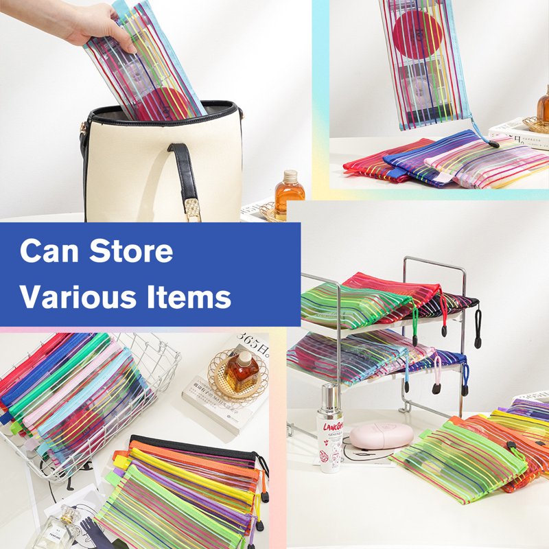 Mesh Zipper Pouch Bags Set - Waterproof Small Storage Organizers, 10 Colors