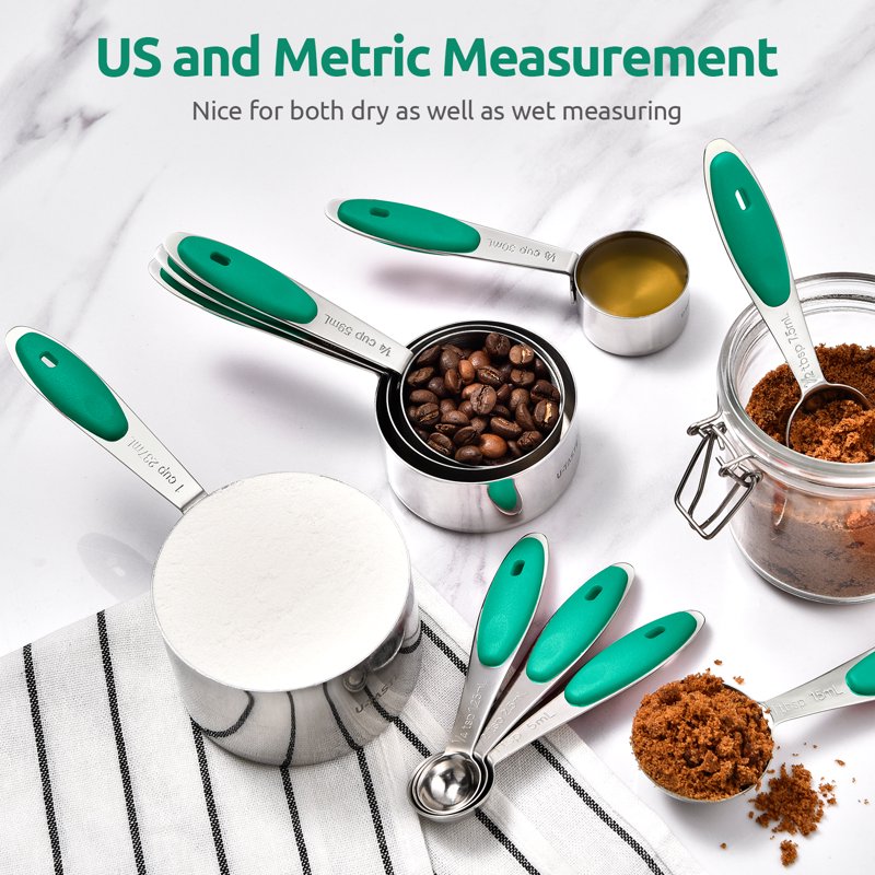 U-Taste 18/8 Stainless Steel Measuring Cups & Spoons Set - Teal, 10 Pcs