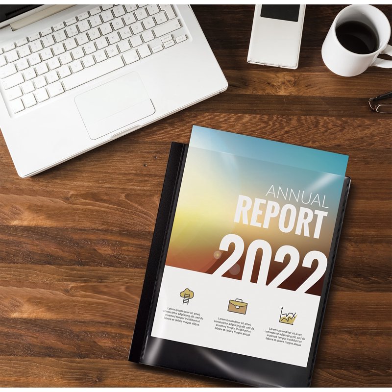 Black Presentation Book with 24 Pocket Pages, Clear Front Cover, 8.5x11 Inches, Durable Poly Cover, Pack of 2