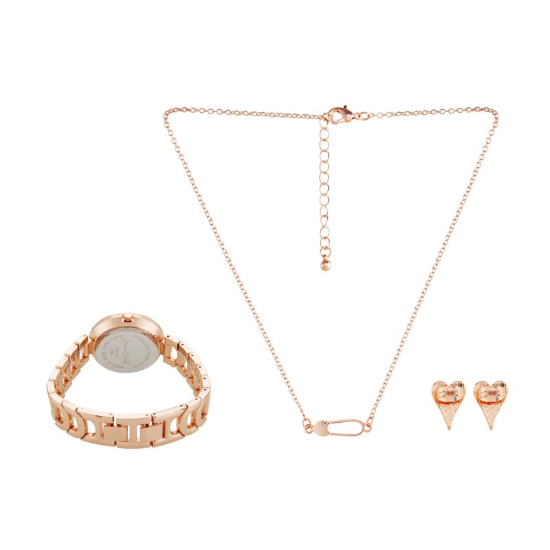Rose Gold Ladies Watch Set with Necklace and Earrings - Holiday 2022